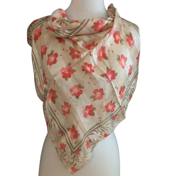 Estate Vintage Oscar De La Renta Silk Floral Scarf - Signed 21" Sq Cottagecore - Picture 1 of 5